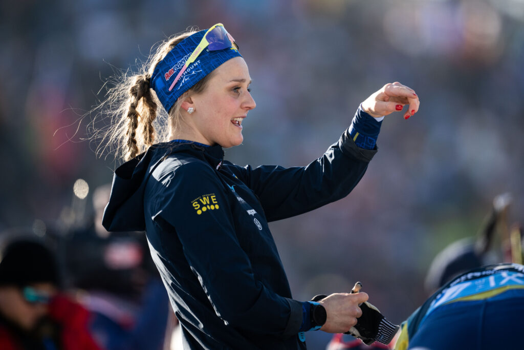 Stina Nilsson of Sweden during zeroing ahead of women's 7,5 km sprint during the IBU World Cup on March 3, 2023 in Nove Mesto na Morave.