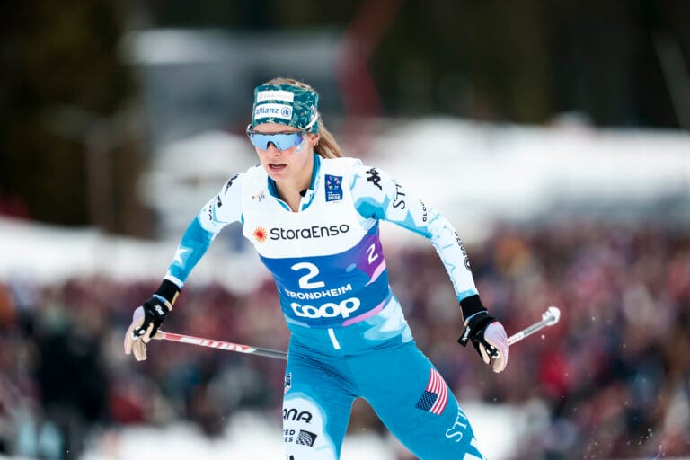 27.02.2025, Trondheim, Norway (NOR): climate Jessie Diggins (USA) - FIS Nordic World Ski Championships Cross-Country, individual sprint, Trondheim (NOR). www.nordicfocus.com. © Modica/NordicFocus. Every downloaded picture is fee-liable.