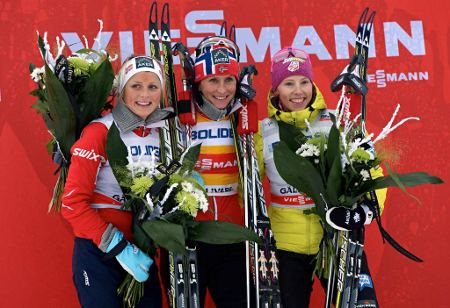 Dampallen i G&auml;llivare med Johaug, Bj&ouml;rgen och Randall. FOTO:  Felgenhauer/NordicFocus.