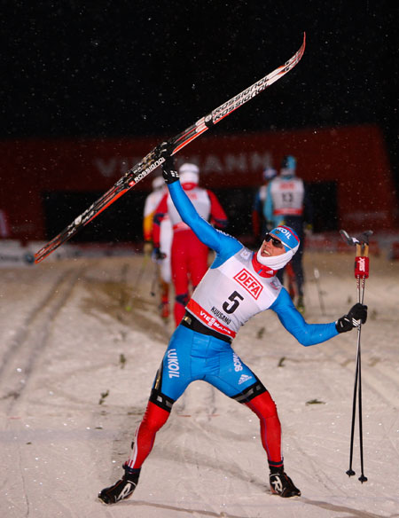 Nikita Kriukov tog hem sprinten i Kuusamo f&ouml;re Petter Northug. FOTO: Laiho/NordicFocus.