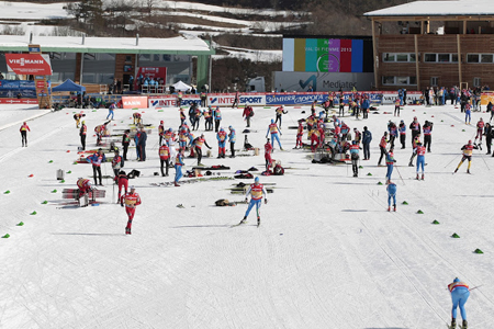 Tr&auml;ning p&aring; skidstadion under tisdagen. FOTO: Federico Modica.