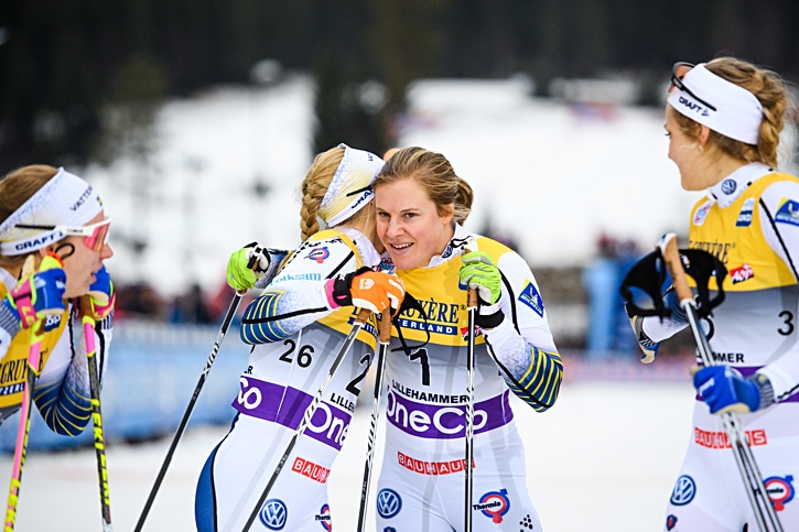 Den svenska finalkvartetten Evelina Settlin, Jonna Sundling, Hanna Falk och Stina Nilsson. FOTO: Jon Olav Nesvold/Bildbyr&aring;n.