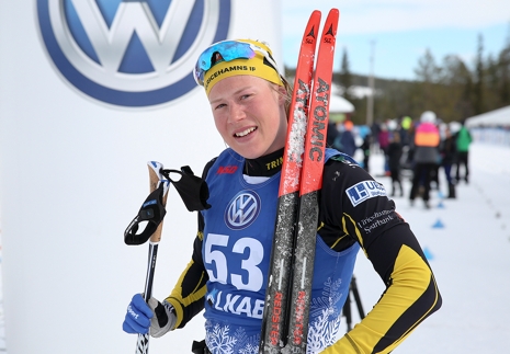 Maria Nordstr&ouml;m har nu bra l&auml;ge f&ouml;r en totalseger i Volkswagen Tour i G&auml;llivare. FOTO: Mickael Renstr&ouml;m, Imega Promotion.