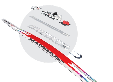 Skida, platta, flyttbar mekanism och bindning. FOTO: Madshus/Rottefella.