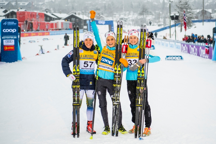 Dampallen i Beitost&ouml;len. Kalla, Johaug och &Ouml;stberg. FOTO: Jon Olav Nesvold/Bildbyr&aring;n.