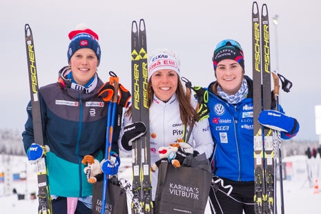 Dampallen: Kari Öyre Slind, Charlotte Kalla och Ebba Andersson. FOTO: Simon Eliasson/Bildbyrån.