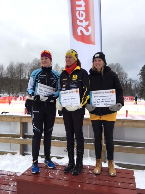 Topp tre i damklassen. Från vänster: Marika Sundin, tvåa, Catharina Ramhult, etta och Sara Karlsson. FOTO: Arrangören.