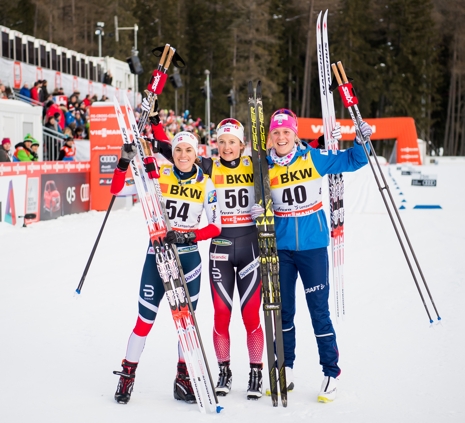 Palltrion: Weng, Östberg och Bjornsen efter 10 kilometer klassiskt i Lenzerheide. FOTO: Jon Olav Nesvold/Bildbyrån.