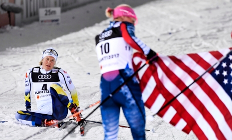 Hanna Falk pustar ut som fyra i VM-finalen i sprint. FOTO: Carl Sandin/Bildbyr&aring;n.