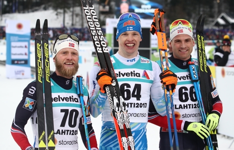 Medaljtrion Sundby, Niskanen och Dyrhaug. FOTO: GEPA pictures/Christopher Kelemen &copy; Bildbyr&aring;n.