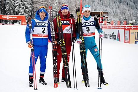 Herrpallen i tourstarten: Pellegrino, Ustiugov och Chanavat. FOTO: Jon Olav Nesvold/Bildbyrån.