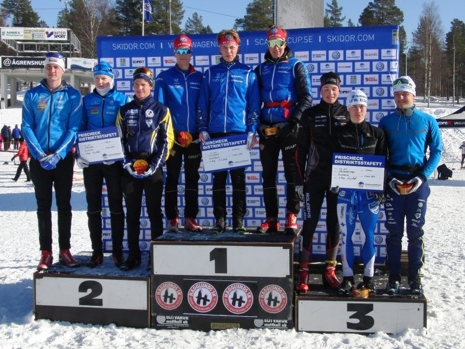 Dalarna vann på herrsidan med tvåan Småland till vänster och trean Västerbotten till höger. FOTO: Arrangören.