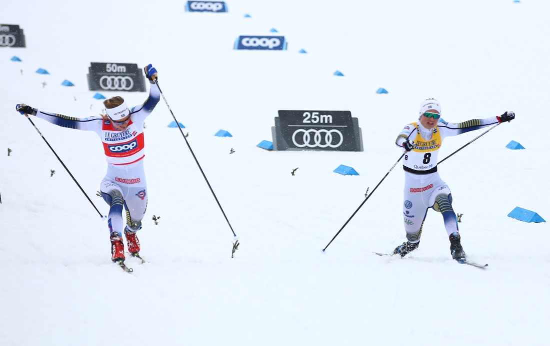 M&aring;lg&aring;ngen mellan Stina Nilsson och Maja Dahlqvist var supertight. FOTO: GEPA pictures/CH Kelemen/Bildbyr&aring;n.