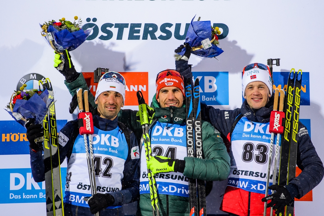 Medaljtrion Vladimir Iliev, Arnd Peiffer och Tarjei B&ouml;. FOTO: Petter Arvidson/Bildbyr&aring;n.