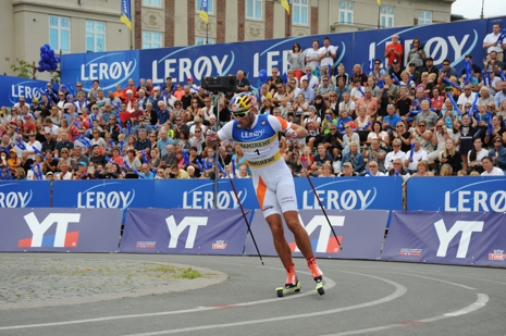 Petter Northug fightas b&aring;de verbalt och p&aring; rullskidor med Calle Halfvarsson och Emil J&ouml;nsson. FOTO: Rune Djuvsland/Toppidrettsveka.