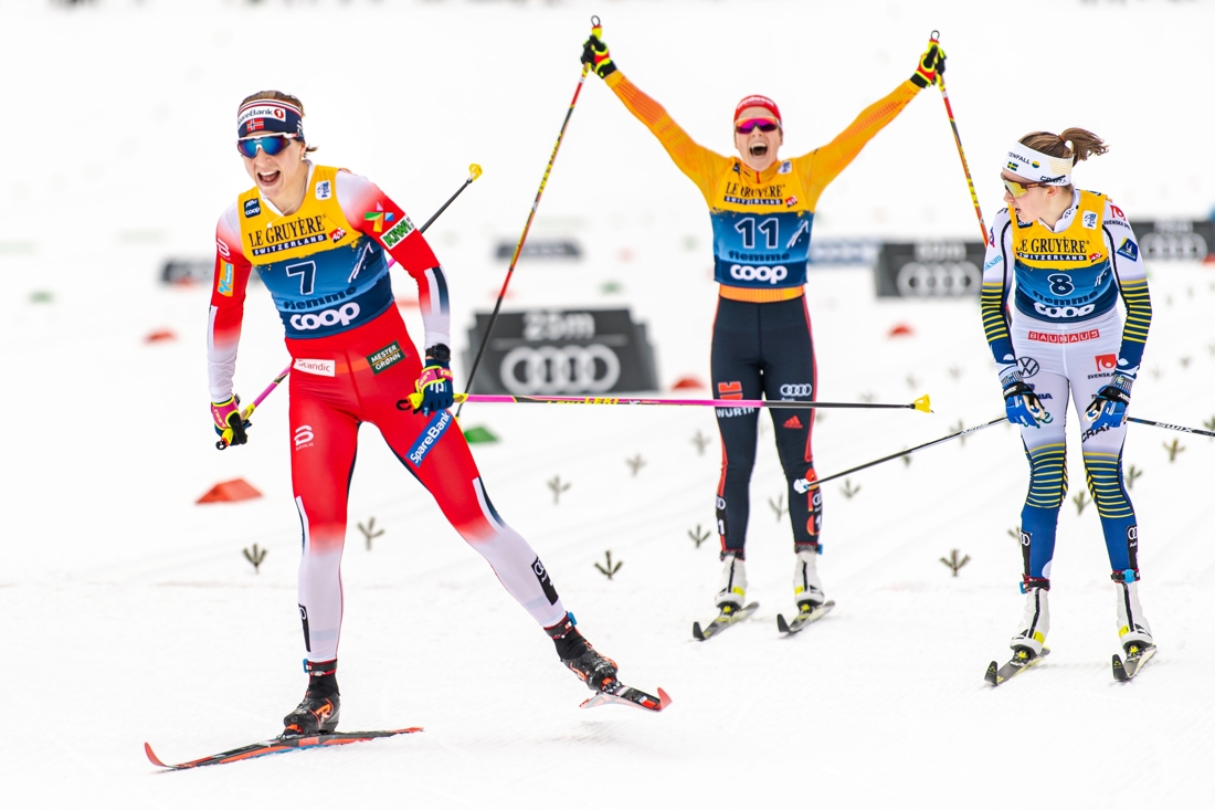Jacobsen f&ouml;re Andersson och en jublande glad Hennig som trea. FOTO: Bildbyr&aring;n/Daniel Bergeld.