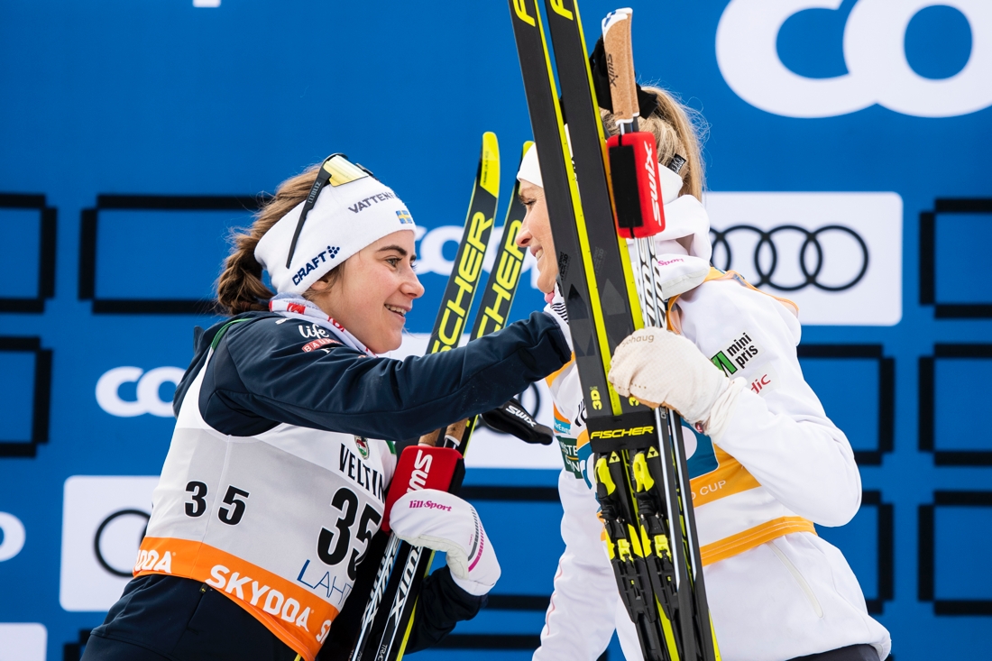 I Lahtis f&ouml;rra s&auml;songen var Ebba bara 3,4 sekunder fr&aring;n att besegra Therse Johaug. Ska f&ouml;rsta segern komma i vinter? FOTO: Johanna Lundberg/Bildbyr&aring;n.