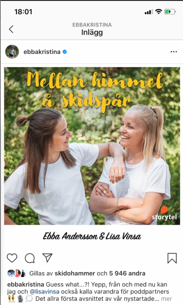 Ebba har startat en podd tillsammans med Lisa Vinsa. FOTO: Ebba Anderssons Instagram.