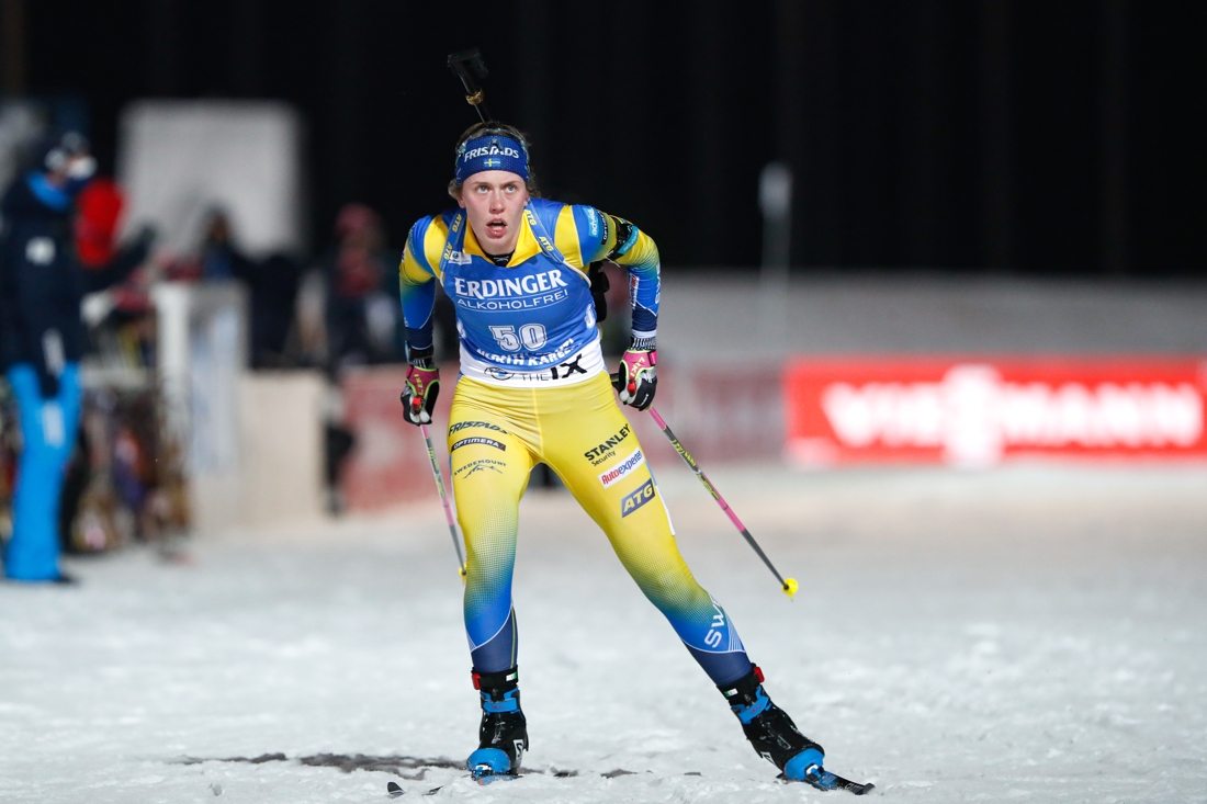 Full speed in i m&aring;l f&ouml;rde Elvira &Ouml;berg till f&ouml;rsta pallplatsen. FOTO: Kalle Parkkinen/Bildbyr&aring;n.
