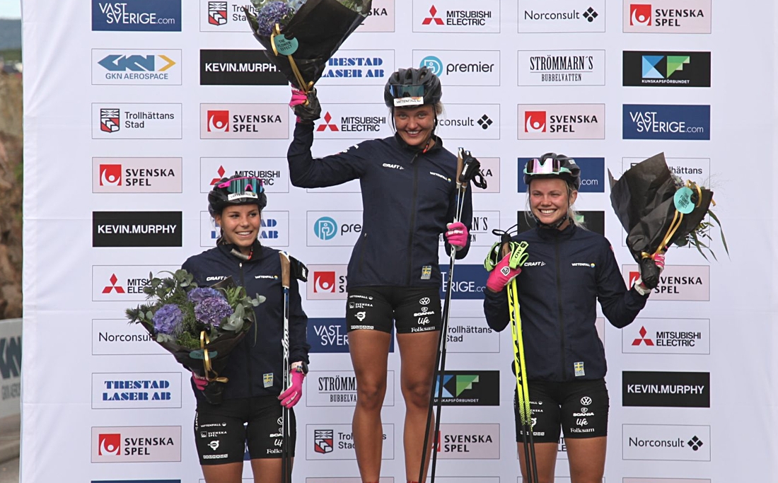 Linn Svahn var damloppet i fjol men kommer inte till start p&aring; grund av skadebekymmer i &aring;r. Tv&aring;a och trea d&aring; var Johanna Hagstr&ouml;m och Emma Ribom. FOTO: Trollh&auml;ttan Action Week.