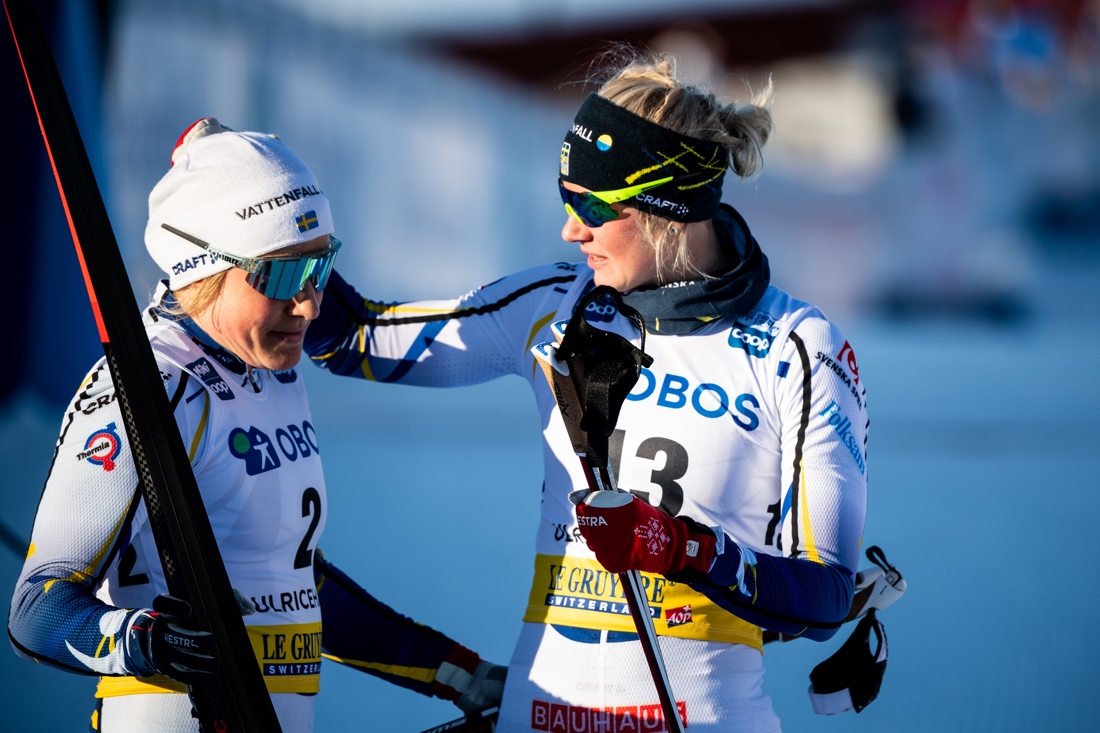 Hanna Falk och Maja Dahlqvist efter finalen. FOTO: Carl Sandin/Bildbyr&aring;n.