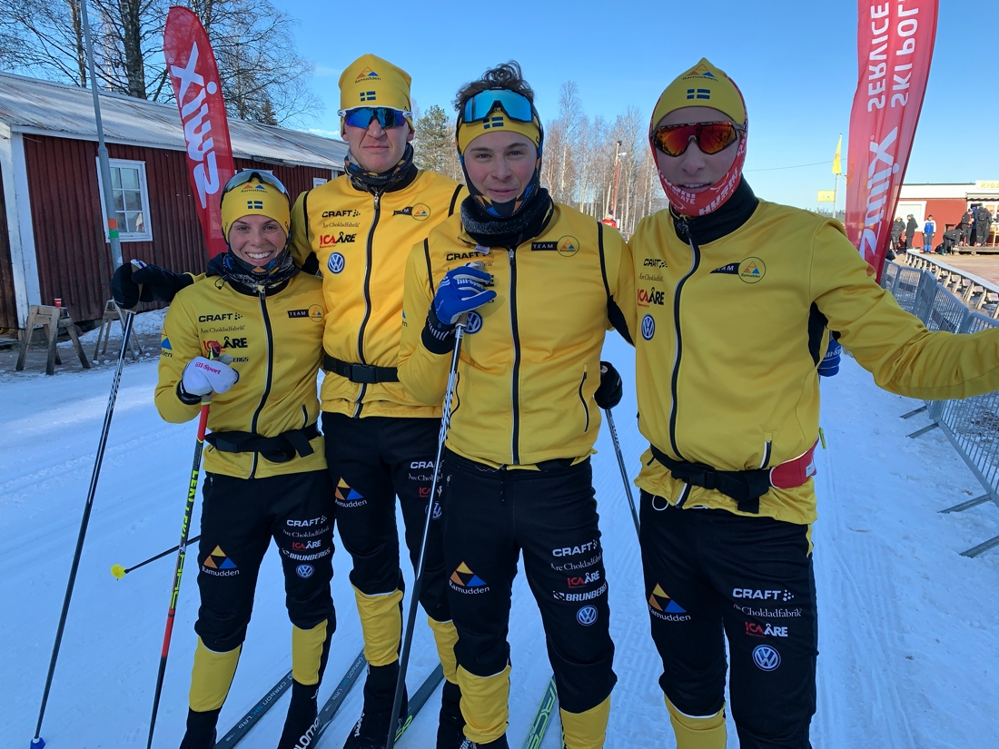 Fyra Team Ramudden-&aring;kare i Oxberg i fredags: Lina Korsgren, Johan Persson, Olle Jonsson och Max Novak. FOTO: Johan Trygg/L&auml;ngd.se.