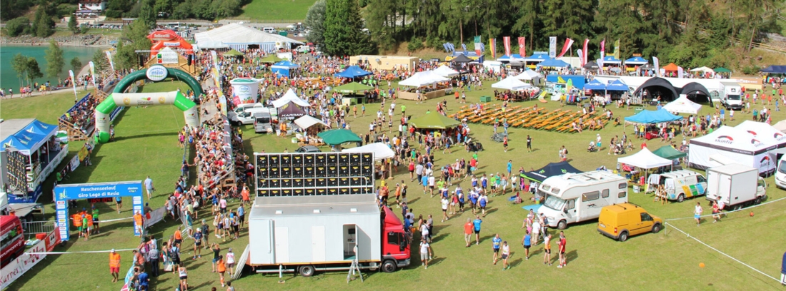 S&aring; h&auml;r ser m&aring;lomr&aring;det f&ouml;r Reschenseerennen ut sommartid under l&ouml;pt&auml;vlingen som g&aring;r p&aring; samma bana. FOTO: Reschenseerennen.