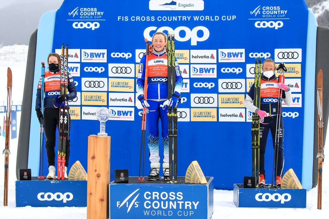 Topp tre i sprintcupen. Nadine Faehndrich, Anamarija Lampic och Linn Svahn. FOTO: Mario Buehner, Gepa Pictures/Bildbyr&aring;n.