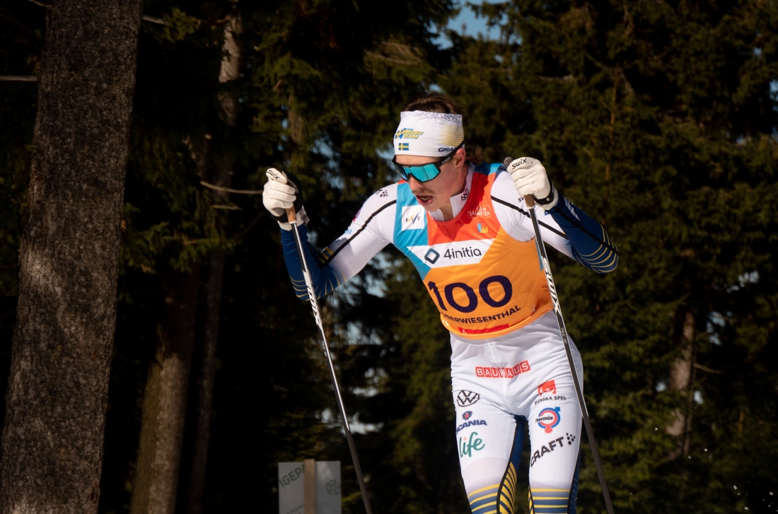 William Poromaa blev nia p&aring; 30 kilometer masstart vid JVM. FOTO: Lukas Johansson/Svenska skidf&ouml;rbundet.